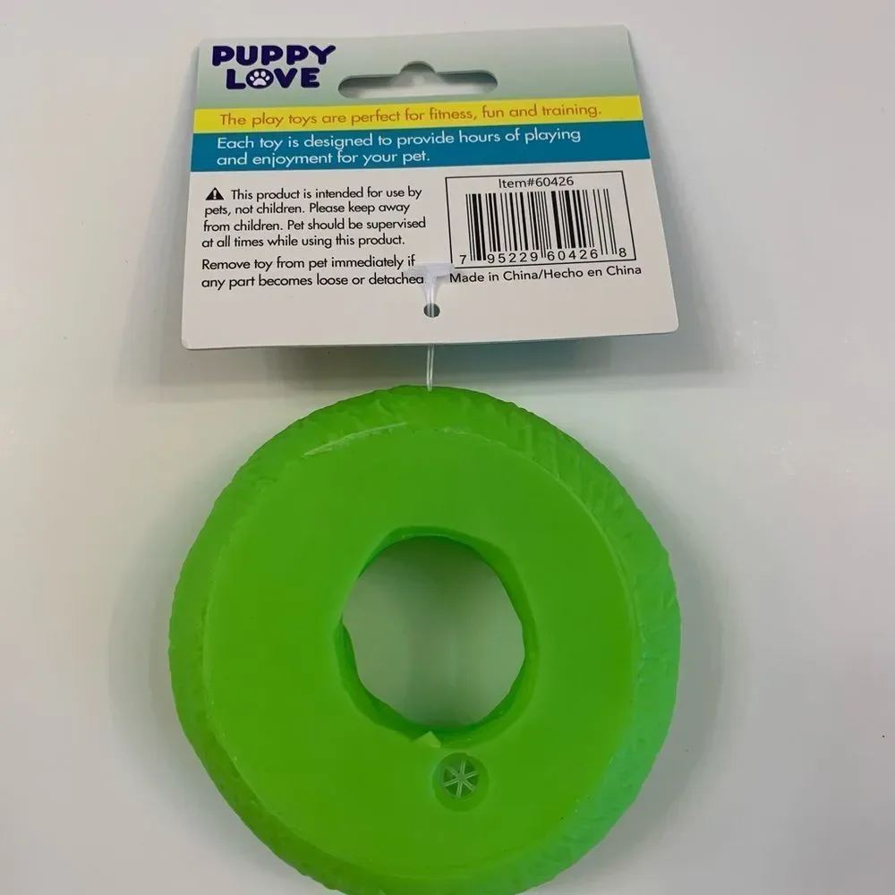 Donut With Sprinkles- Dog Squeak Toy- Green